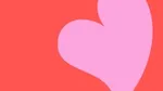 A pink heart against a red background.