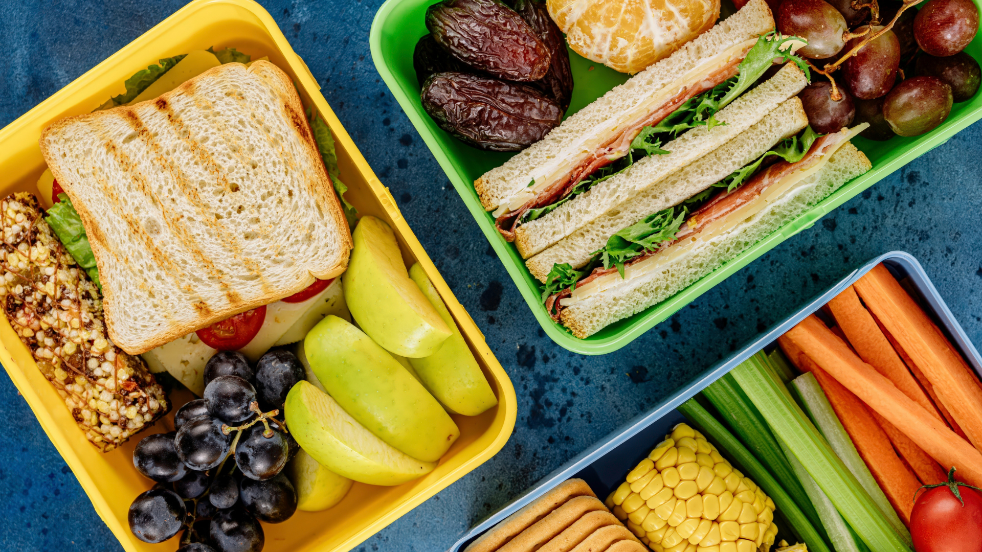 A close-up of healthy lunch boxes.