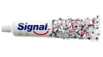 Signal toothpaste tube. The top half is normal. The bottom half is formed using recycled bits of plastic.