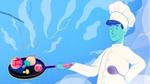 Knorr male chef scene. Blue background.