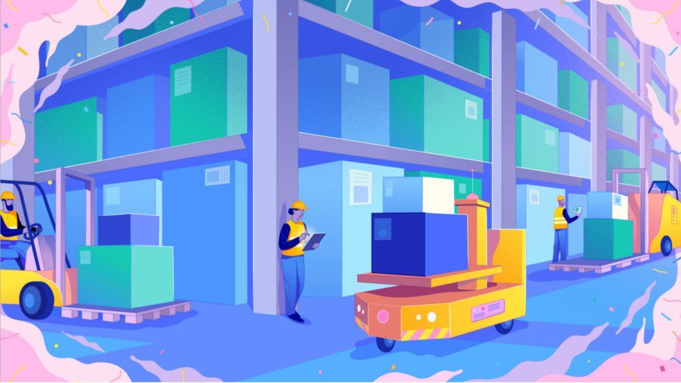 Supply chain warehouse illustration