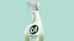 Recyclable trigger on a bottle of Cif Anti-Bac & Shine Multi-purpose spray cleaner.